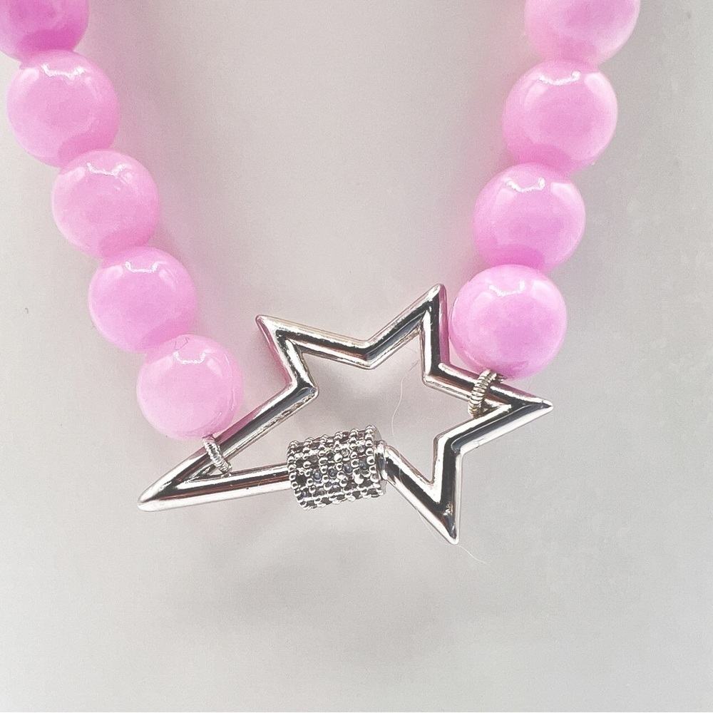 Light orchid jade stones with silver stars